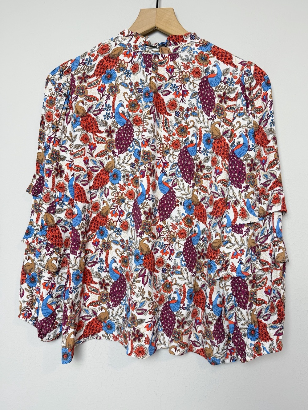Loft Peacock Print Ruffle Button Blouse - Picture 10 of 13